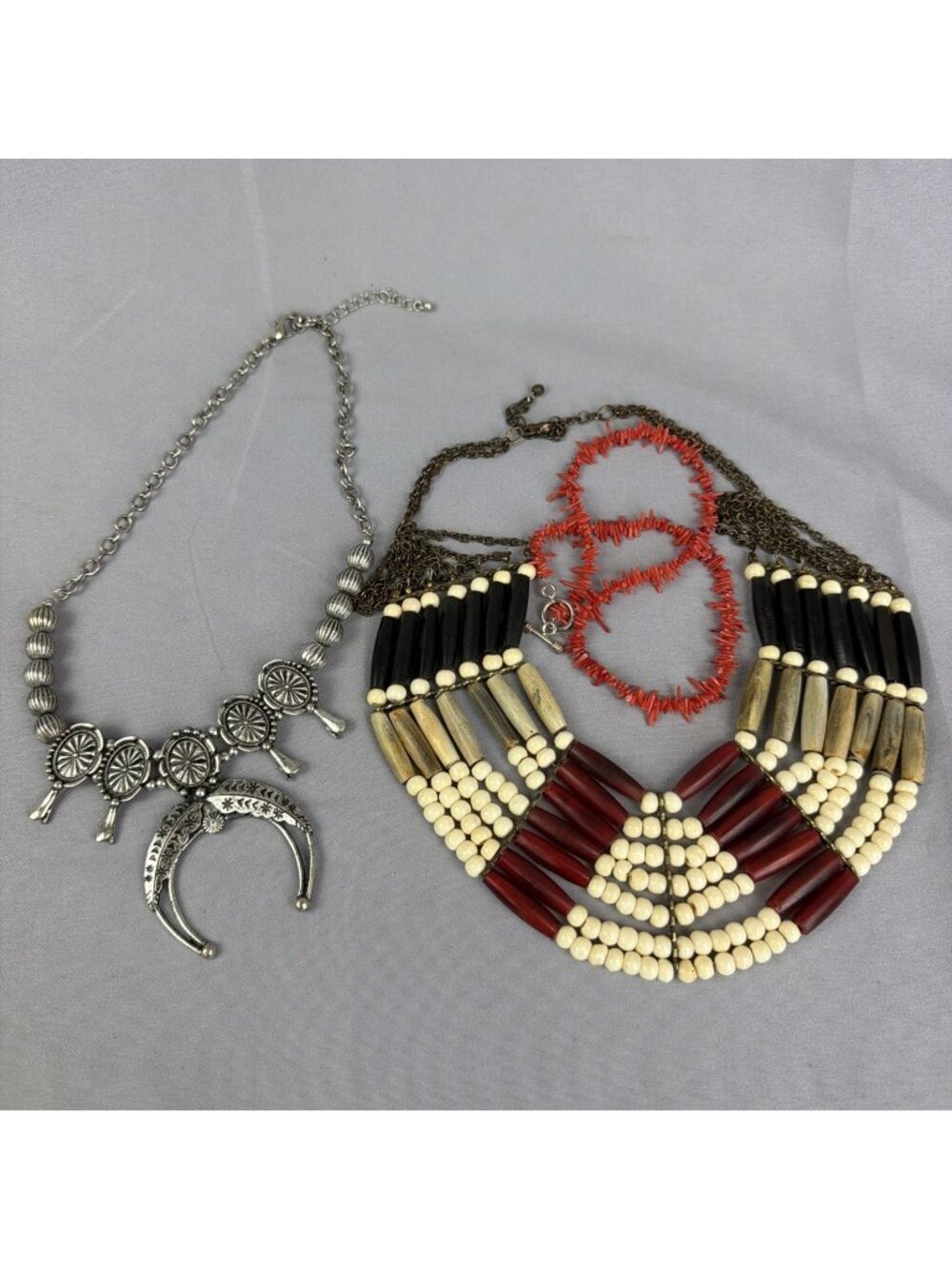 3 Boho Southwest Fashion Jewelry Lot Necklaces Coral Chip Vintage